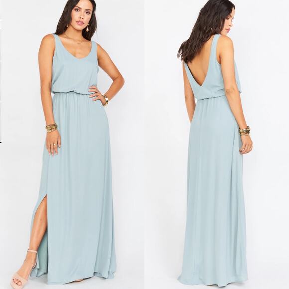 Show Me Your Mumu Kendall Maxi Dress In Silver Sage Crisp - Picture 1 of 7